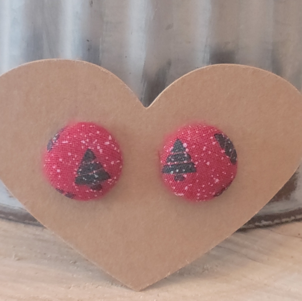 Tree Button Earrings - Picture 2 of 2